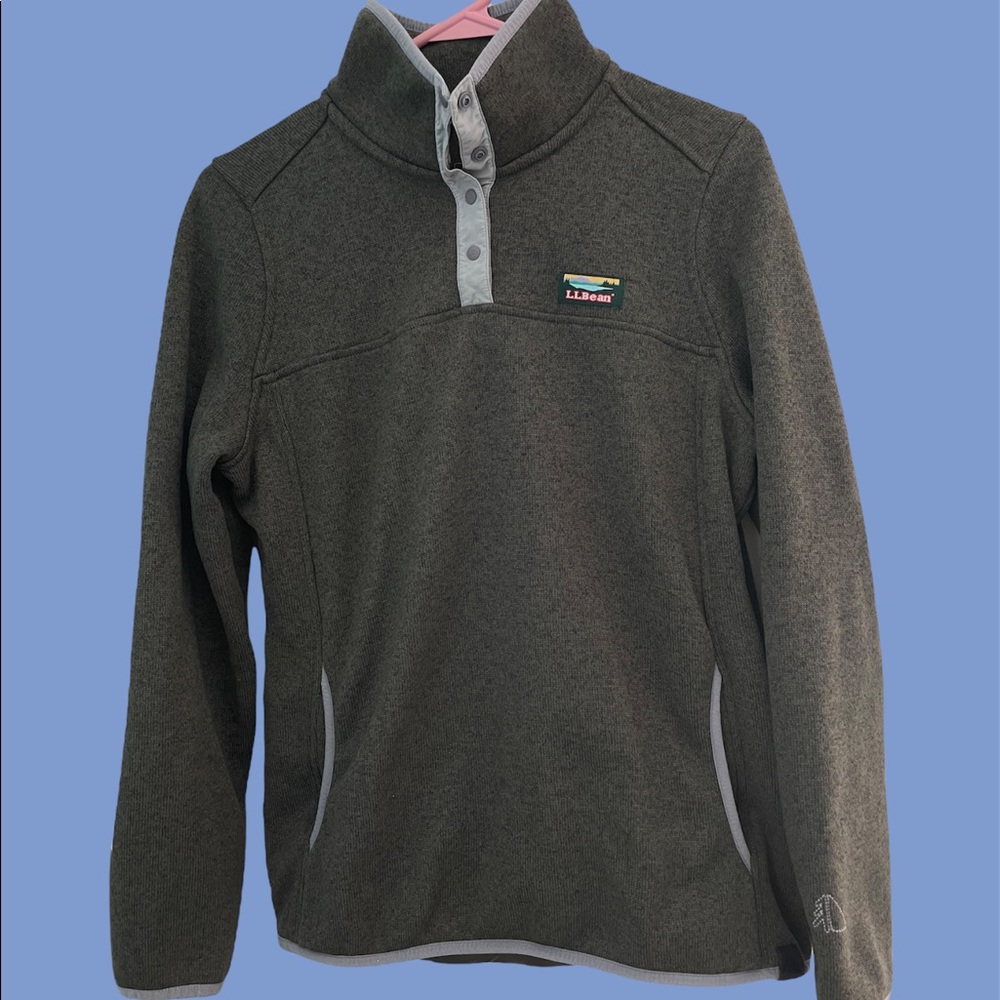 vintage dark grey/light blue L.L. bean pullover sweater quarter button-down